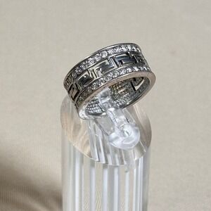 Sterling Silver 925 and CZ Greek Key Band Ring Women Size 7.5 Classic Statement